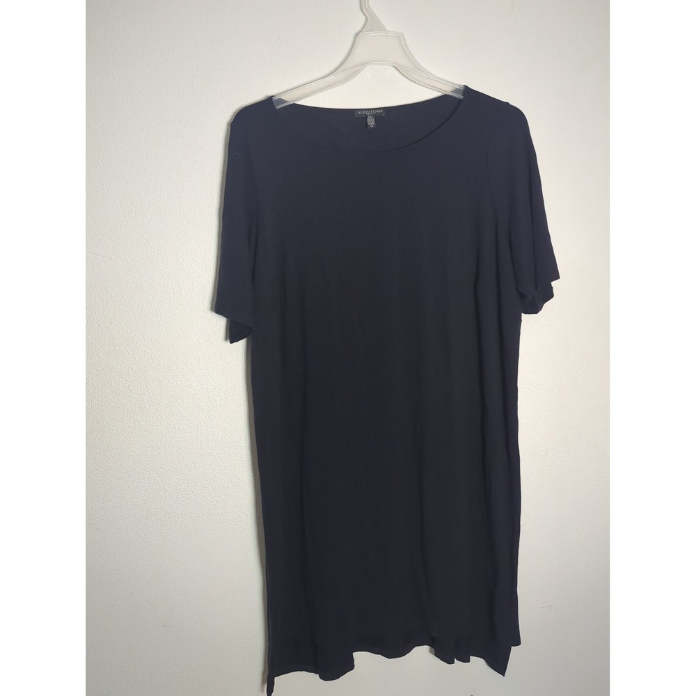 Eileen Fisher Woman Navy Blue Tencel Lyocell Stretch Tunic Top Short Sleeve 2X